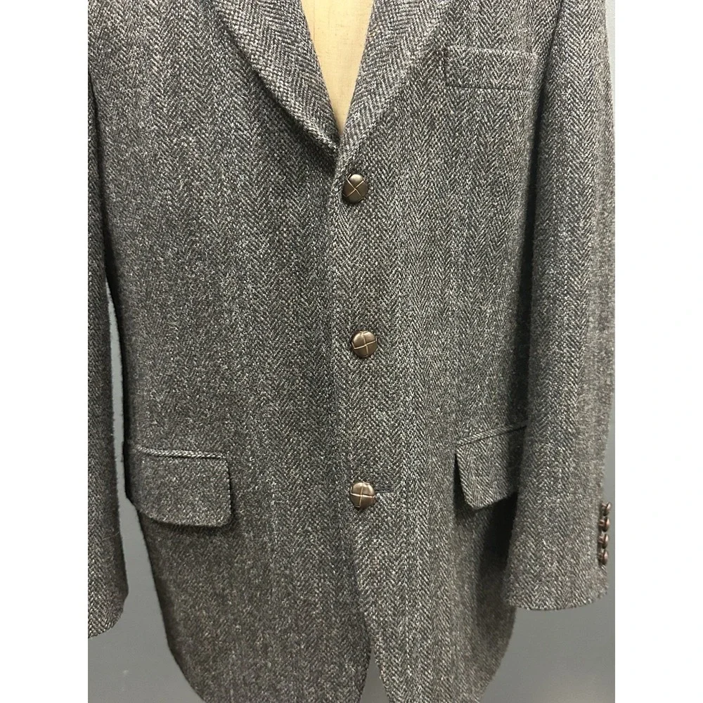 Patrick James Harris Tweed Blazer 42R Blue Gray Herringbone Wool Sport Coat EUC